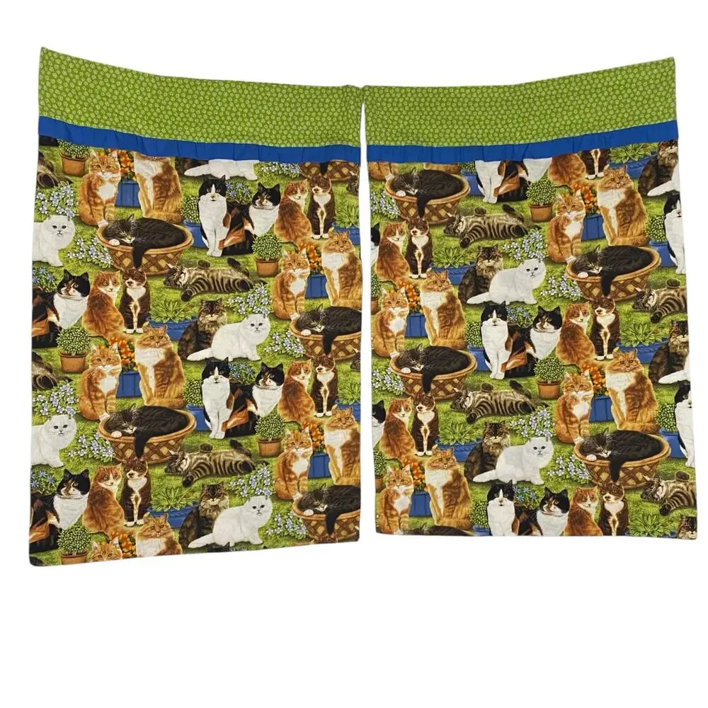 Handmade Cat Pillowcase Green Persian Tiger Tuxedo 19x29 S/Q Lot of 2 Farmhouse